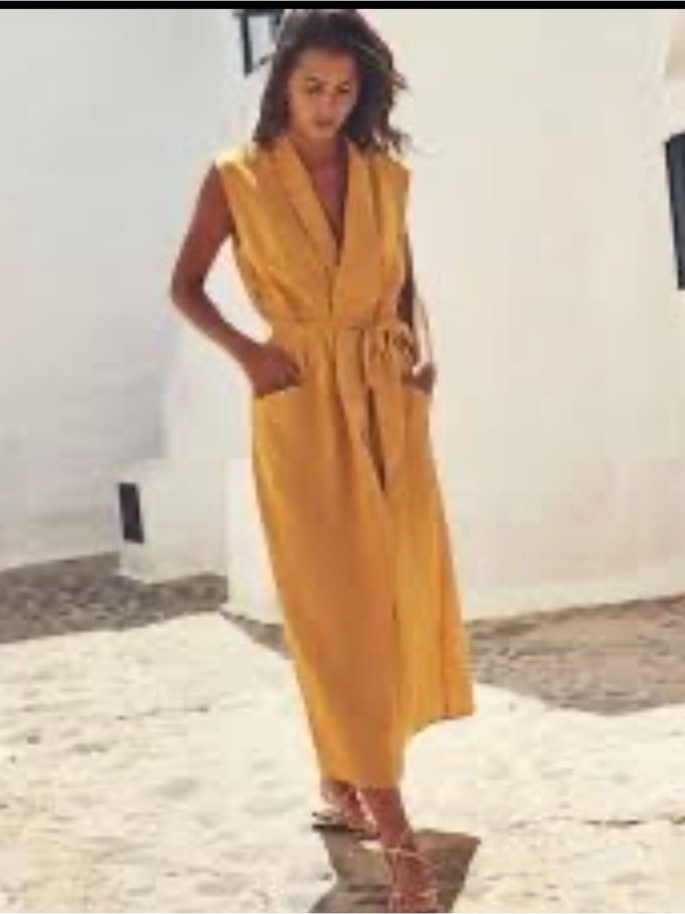 Ina Midi Cinturon Dress Belted Linen Large Mustard Yellow Preppy Costal Vibrant